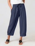 Women’s Slacks With Cotton And Linen Drawstring Pockets Blue / S