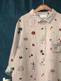 Women’s Cute Art Print Casual Cotton And Linen Shirt