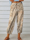 Women’s Retro Ethnic Floral Art Printed Cotton And Linen Casual Pants Multicolor / S