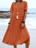 Women’s Solid Color Loose Elegant Casual Cotton And Linen Dress