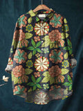 Women's Vintage Floral Art Print Casual Cotton And Linen Shirt