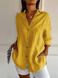 Women’s Single-Row Buttons Pleated Solid Color Shirt Yellow / S