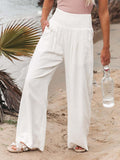 Women’s Cotton And Linen Elasticated Waist-Waisted Wide-Leg Pants White / S