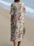 Women’s Plum Blossom Print Pocket Linen Dress