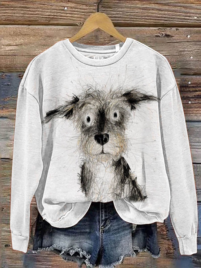 Funny Dog Portrait Art Pattern Print Casual Sweatshirt