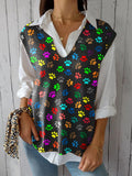 Women’s Rainbow Paw Art Print Versatile Knitted Vest Multicolor / Over-Size