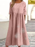 Dandelion Boho Floral Print Loose Flowy Long Dresses Pink / S