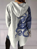 Women’s Deep Sea Octopus Tentacles Cotton Linen Hooded Top