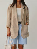 Women’s Casual Long Sleeve Cotton And Linen Suit Jacket Khaki / S