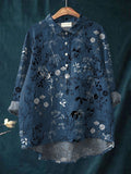 Women’s Vintage Flower Print Casual Cotton And Linen Shirt Multicolor / S