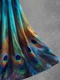 Women's Summer Peacock Feather Gradient Art Two Piece Dress