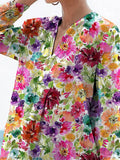 Lovely Watercolor Summer Floral Printed Women’s Casual Linen V-Neck Shirt