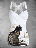 Women's Cat Art Design Butterfly Lace Dress Casual Tank Top