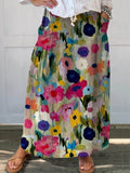 Women’s Vintage Floral Art Printed Linen Pocket Skirt Multicolor / S