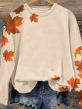 Women's Maple Leaf Print Casual Long Sleeve Sweatshirt