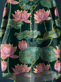 Women’s Vintage Lovely Elegant Lotus Art Print Casual Cotton And Linen Shirt