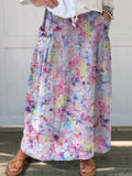 Abstract Style Spring Floral Pattern Printed Women’s Linen Pocket Skirt Multicolor / S