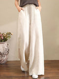 Women’s Solid Color Loose Elegant Casual Simple Cotton And Linen Pants White / S