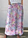 Abstract Style Spring Floral Pattern Printed Women’s Linen Pocket Skirt