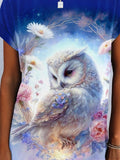 Women's Owl Floral Art Design T-Shirt Dress