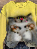 Cute Cat Mouse Funny Print Casual Sweatshirt