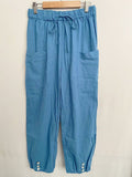 High-waisted Buttoned Cotton and Linen Pants Cropped Pants