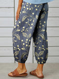 Women’s Retro Elegant Floral Art Printed Cotton And Linen Casual Pants