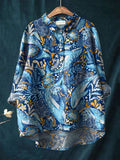 Vintage Lovely Whales Sea Life Art Print Casual Cotton And Linen Shirt Multicolor / S