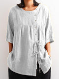 Women’s Solid Color Multiple Options Print Casual Cotton And Linen Shirt White / S