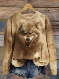 Retro Wolf Animal Art Design Print Casual Sweatshirt