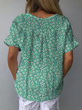 Women’s Small Green Floral Print Casual Cotton And Linen Shirt