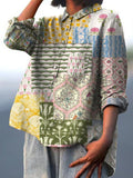 Women’s Pastoral Patchwork Fabric Print Casual Cotton And Linen Shirt