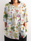 Women’s Cute Printed Casual Cotton And Linen Shirt Multicolor / S