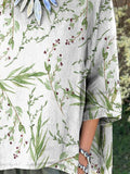 Watercolor Spring Tree Bough Repeat Pattern Printed Women’s Casual Cotton And Linen Shirt