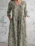 Women’s Elegant Floral V-Neck Cotton Dress