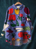 Contrast Color Vegetable And Fruit Decorative Patterns Casual Cotton And Linen Shirt Multicolor / S