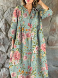 Women’s Vintage Floral Art Print Casual Flowy Dress Multicolor / S