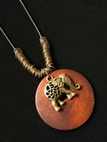 Women’s Ethnic Style Wood And Alloy Long Chain Necklace Elephanta / Onesize