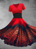 Women's Red Leopard Gradient Design Maxi Dress