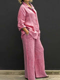 Women’s Solid Color Loose Elegant Casual Shirt Suit Pink / S