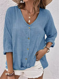 Casual V-Neck Pullover Short-Sleeved Blouse Blue / S