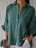 Women’s Cotton & Linen Casual Tie-Back Shirt Malachite Green / S