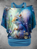 Women's Squirrel Art Design Fake Two Piece Top