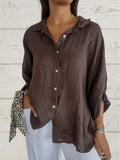 Women’s Cotton & Linen Casual Tie-Back Shirt Brown / S