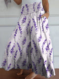 Watercolor Lavender Pattern Printed Women’s Cotton Wide Leg Pants Whitepurple / S