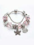 Vacation Style Fashion Turtle Dolphin Starfish Big Hole Beaded Bracelet Pink / 18Cm