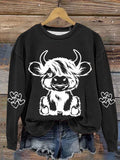 Cute Highland Cow Print Casual  Sweatshirt