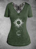 Women’s Sun Moon Butterfly Lace Design T-Shirt Green / S