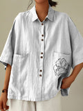 Lovely Line Drawing Puppy Dog Paw Printed Women’s Casual Cotton Linen Shirt White / S