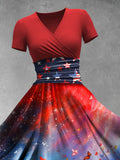 Women's Red And Blue Starry Sky Butterfly Patriotic Print Dress